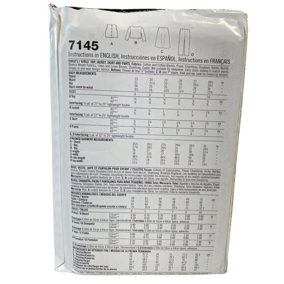 Simplicity Sewing Pattern 7145 Top Jacket Skirt Pants Girls Size 4-10 - Picture 2 of 2